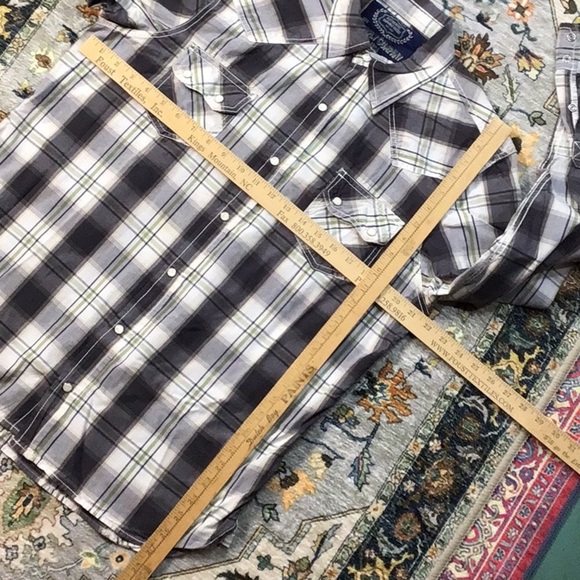 🌵GPH SUPPLY CO White Grey Plaid Western Pearl Snap Roll Tab Long Sleeve - Picture 5 of 7